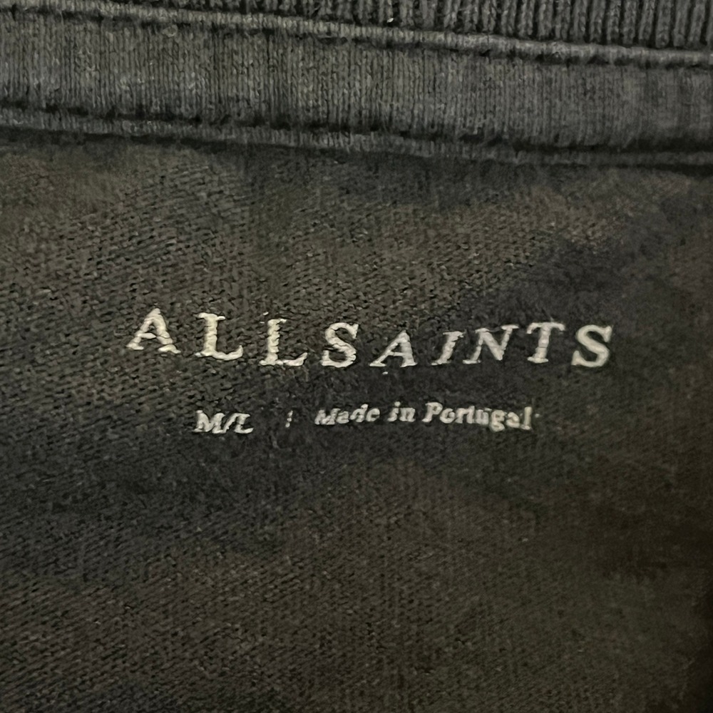 AllSaints Gray Cuffed Graphic T-Shirt Box Logo Cotton Tee Mens M/L Womens L - Picture 5 of 9
